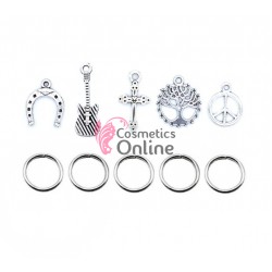 Inele din metal pentru codite afro RNG56LL Argintii cu accesorii, Set 5 bucati